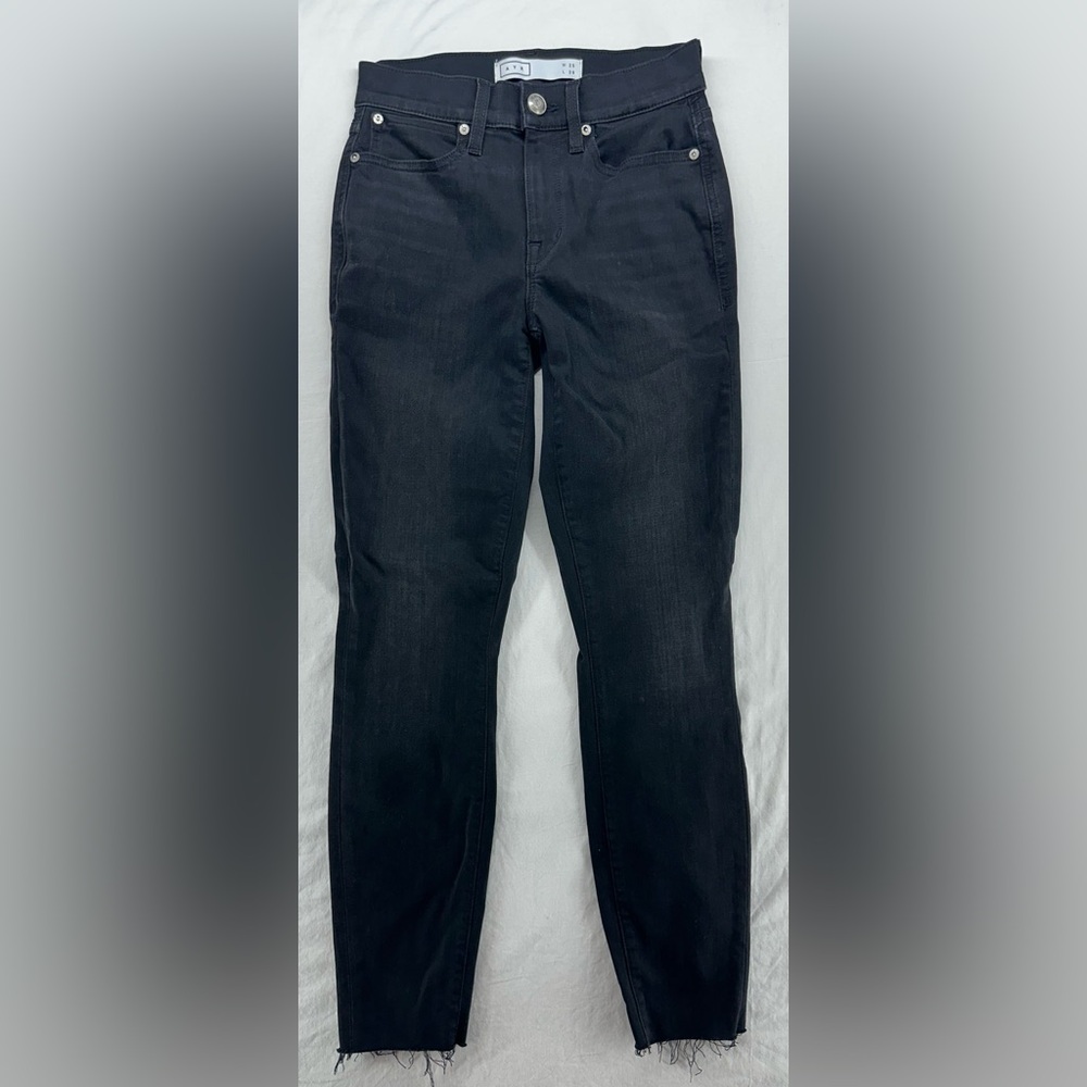 AYR The‎ Chiller Womens Black Eclipse Skinny Stretch Frayed Ankle Jeans Size 25